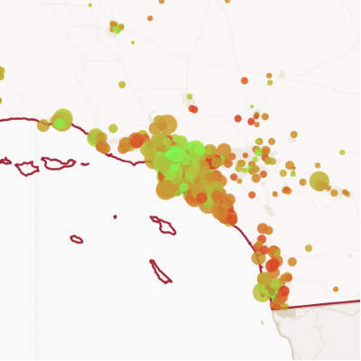 Visulizing spatial information - California housing